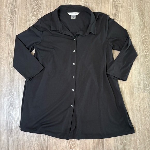 Peter Nygard Tops - Peter Nygard Tunic Womens Sz S Black Top Blouse Stretch Shirt Lagenlook​​